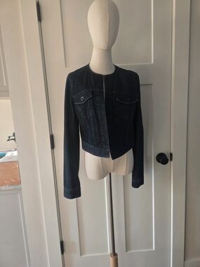 Theory Dark Navy Collarless Denim Jacket